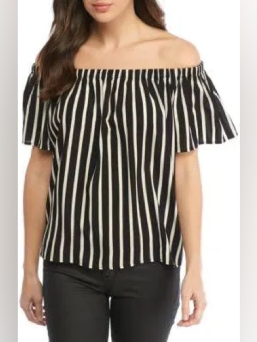 French Connection Navy Tag Black and White Vertical Stripe Top